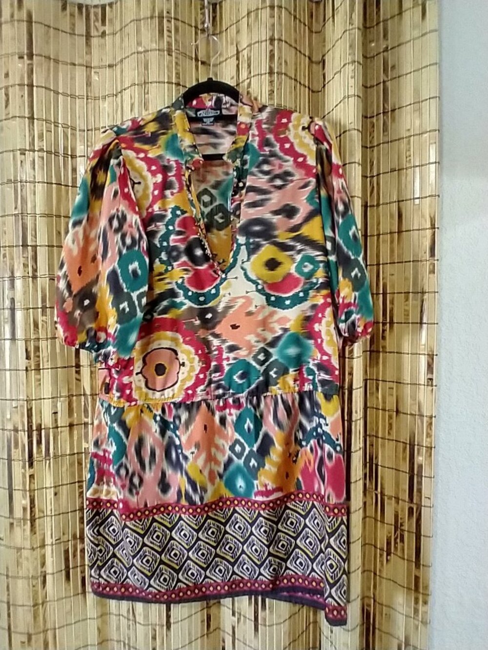 Angie Vibrant Multicolored Ikat Print Tunic Dress in Size XL